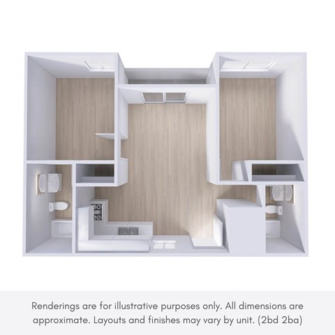 Floor plan for 2 beds, 2 baths